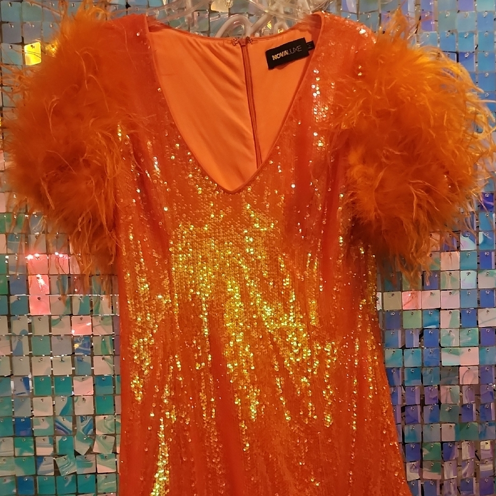 Fashion Nova Orange Sequin Mini Dress